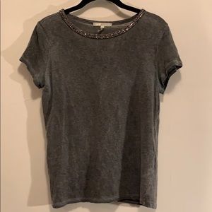 Maje T-shirt with silver/black beaded neck trim.